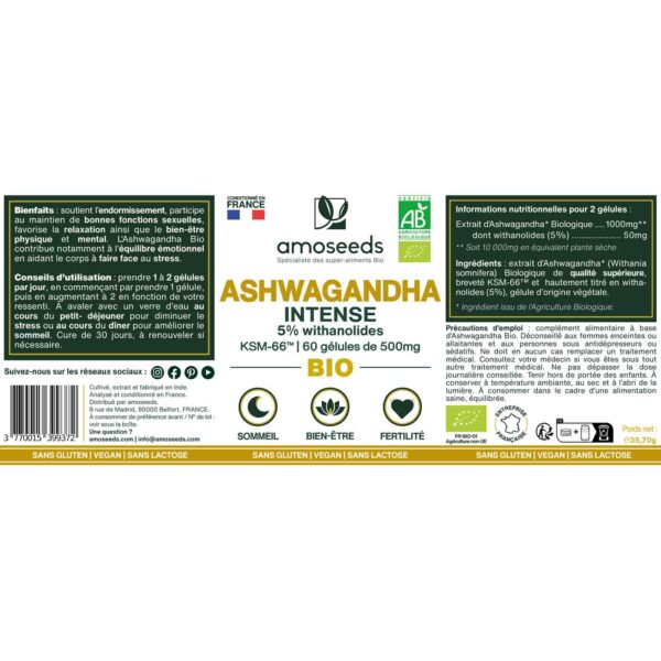 Ashwagandha KSM-66™ Bio, 5% withanolides | 60 gélules – Image 5