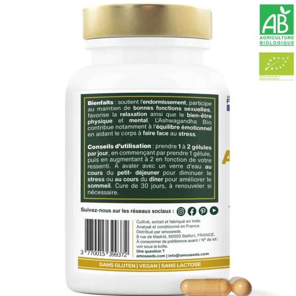 Ashwagandha KSM-66™ Bio, 5% withanolides | 60 gélules – Image 2