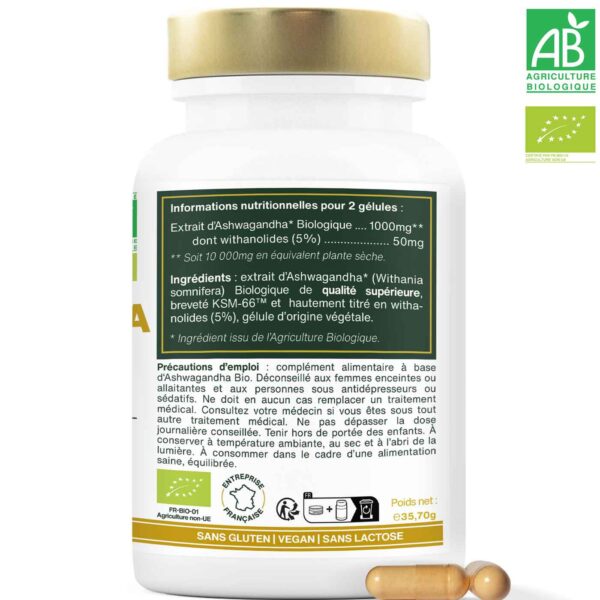 Ashwagandha KSM-66™ Bio, 5% withanolides | 60 gélules – Image 3