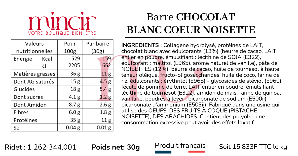 Barre chocolat blanc coeur noisette – Image 2