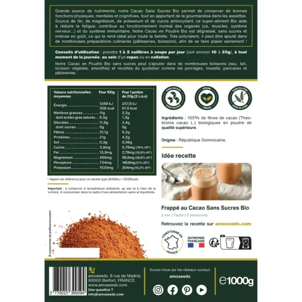 Cacao Sans Sucre en Poudre Bio 1kg – Image 5