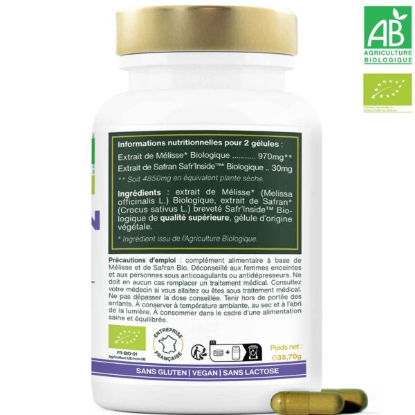 Complexe Zen Bio, Safran et Mélisse | 60 gélules – Image 3