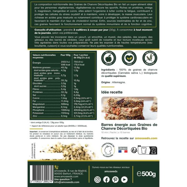Graines de Chanvre Décortiquées Bio 500g – Image 5