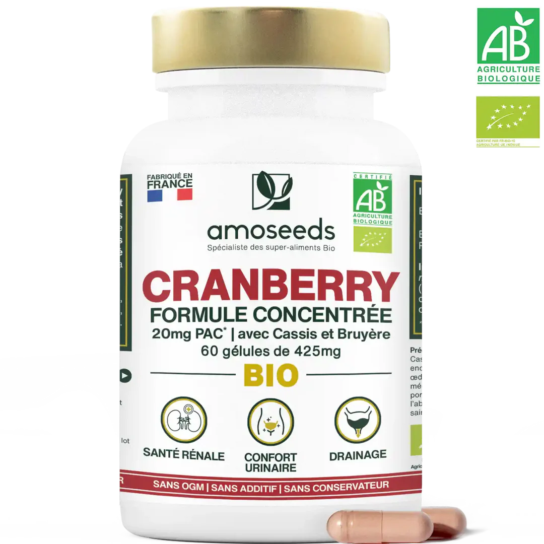 Cranberry Bio, 5% PAC, Formule avec Cassis et Bruyère Bio | 60 gélules Prix habituel